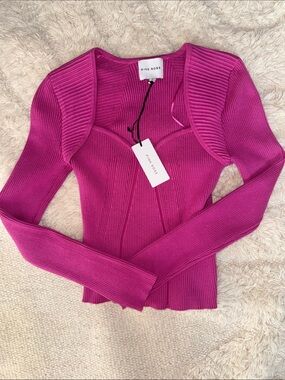 Pink Rose Hot Pink Ribbed Long Sleeve Knit Top